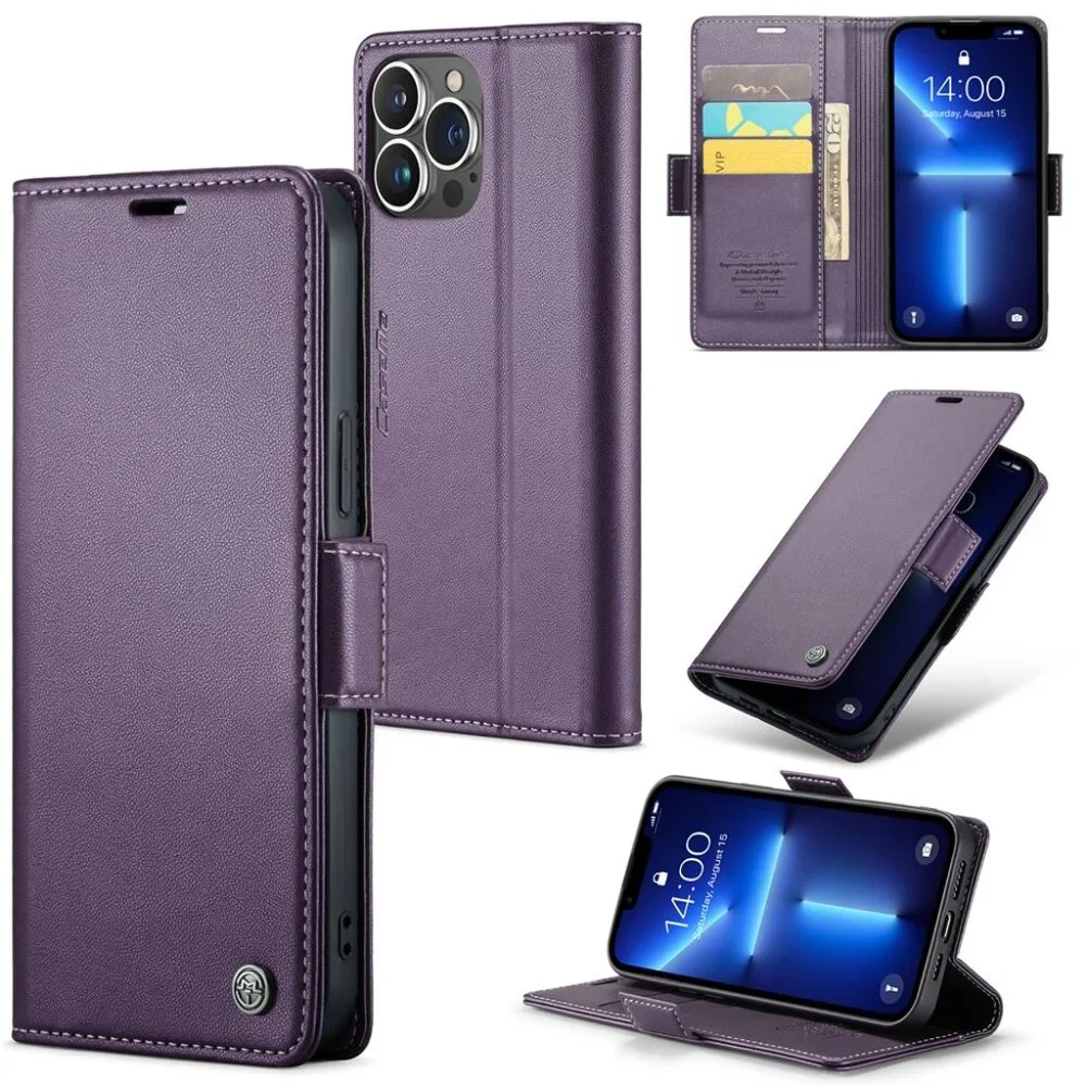 CaseMe 023 For iPhone 13 Pro Max Retro PU Leather Wallet Case Butterfly Buckle w